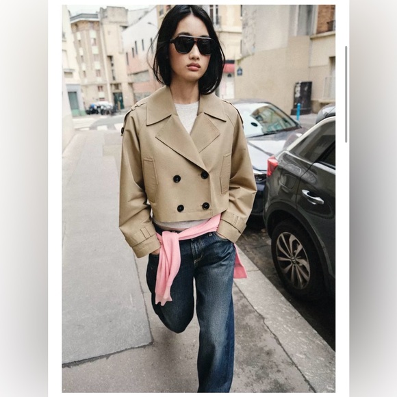 Zara Jackets & Blazers - ZARA Cropped Double-Breasted Trench Coat - Khaki PTP21” L20”